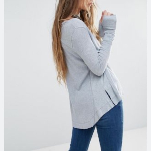 Free People Movement women's XS baby blue heather waffle knit long sleeve - Picture 3 of 10